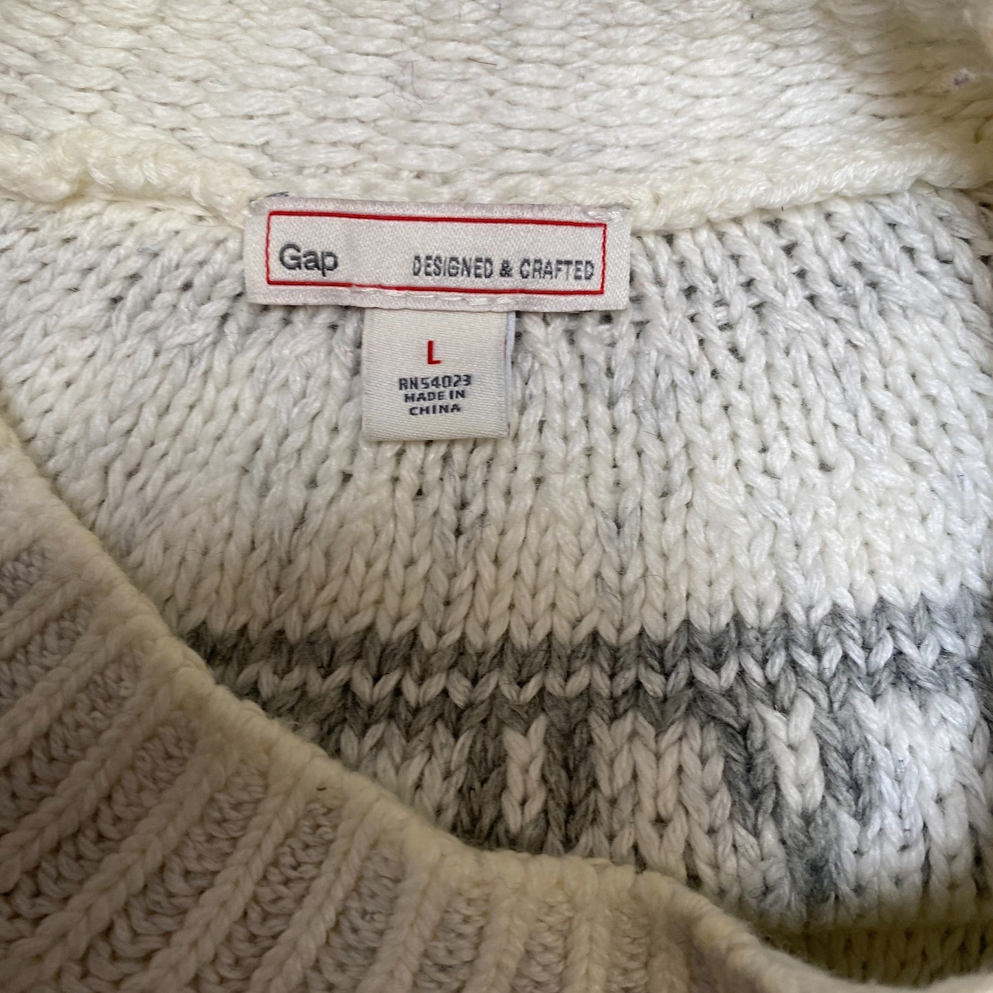 Gap Jumper Womens Large White Grey Fair Isle Wool Blend Long Sleeve Crew Neck