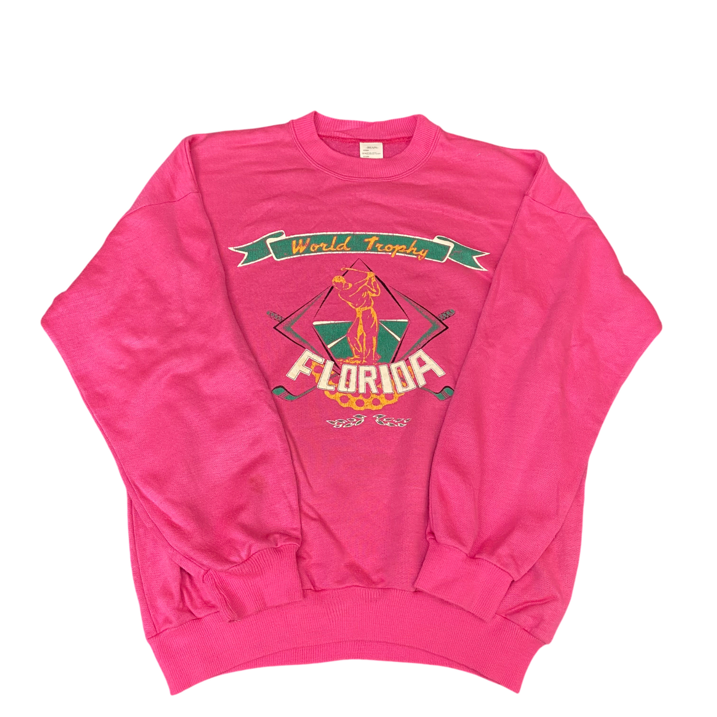 World Trophy Florida Golf Tour Sweatshirt Mens Large Pink Graphic Crew Neck