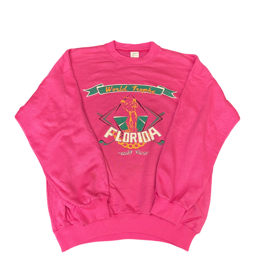 World Trophy Florida Golf Tour Sweatshirt Mens Large Pink Graphic Crew Neck