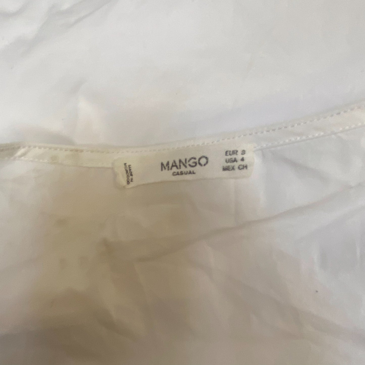 Mango Blouse Top Womens S White Ruffle Detail Long Sleeve Casual V-Neck Outdoor