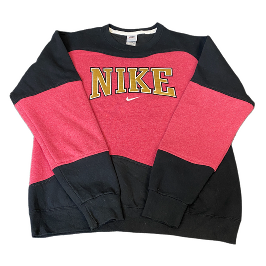 Nike Reworked Sweatshirt Mens M Black Pink Embroidered Spellout Logo Vintage Y2K