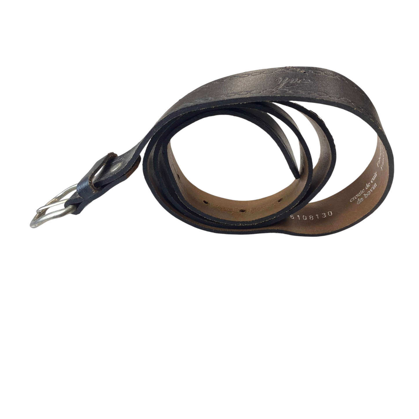 Yves Casual Waist Belt Mens Black Leather Adjustable Silver Pin Buckle Size 41.5