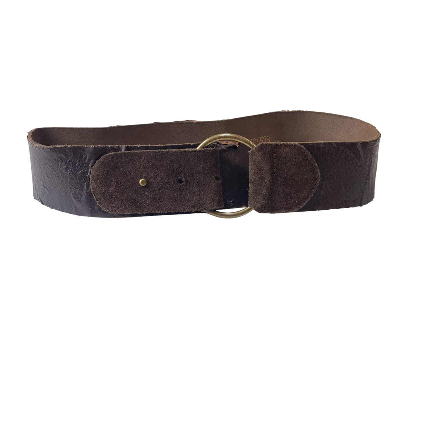 Womens Waist Belt Brown Split Cowhide Leather Gold Tone Ring Buckle 31 in