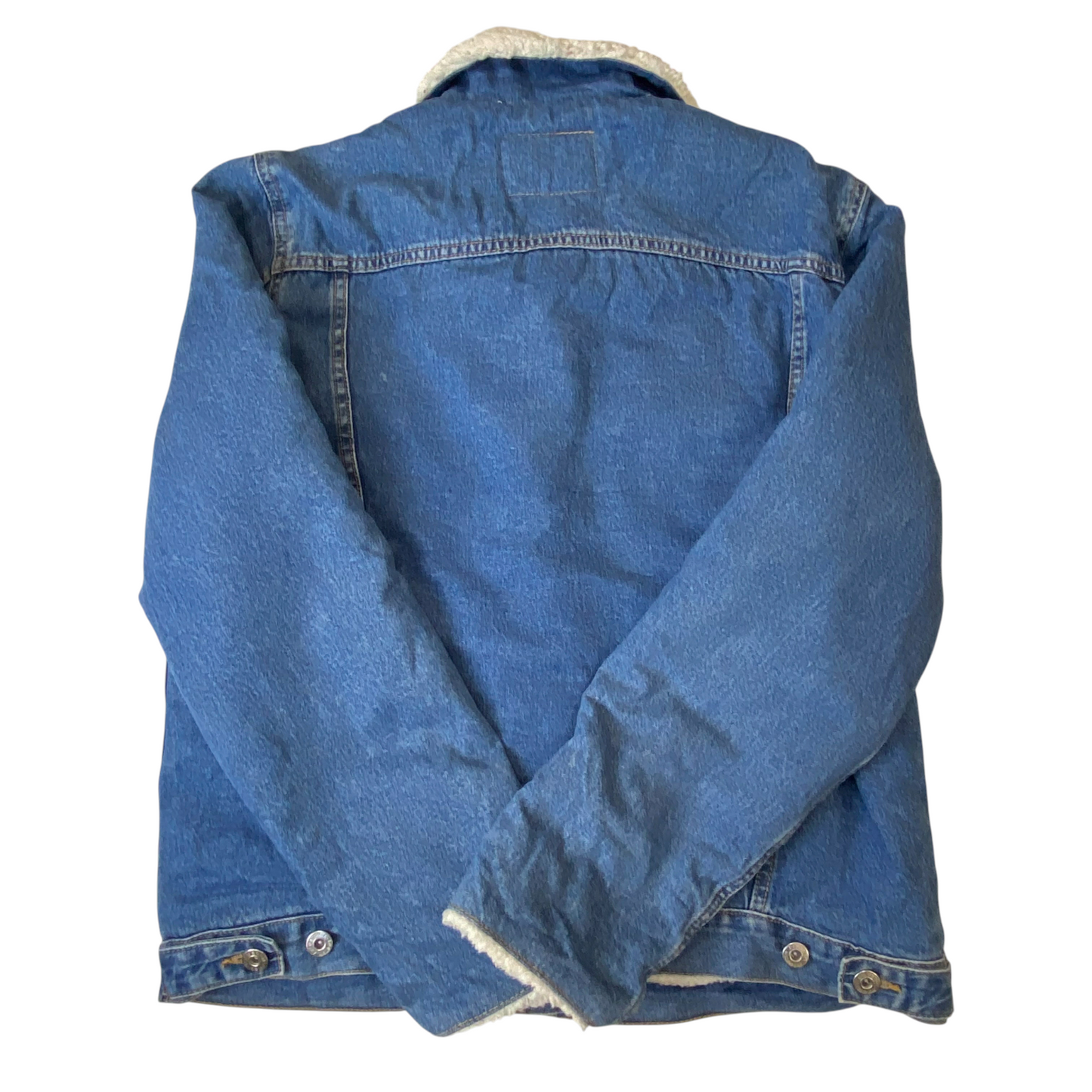 FB Sister Jean Jacket Womens Large Blue Denim Sherpa Lined Collared Button Front
