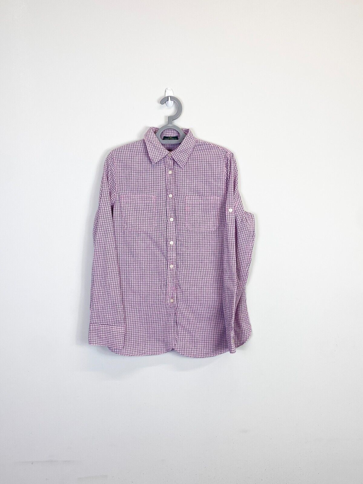 Ralph Lauren Shirt Mens Small Pink Checkered Long Sleeve Pockets Button Down
