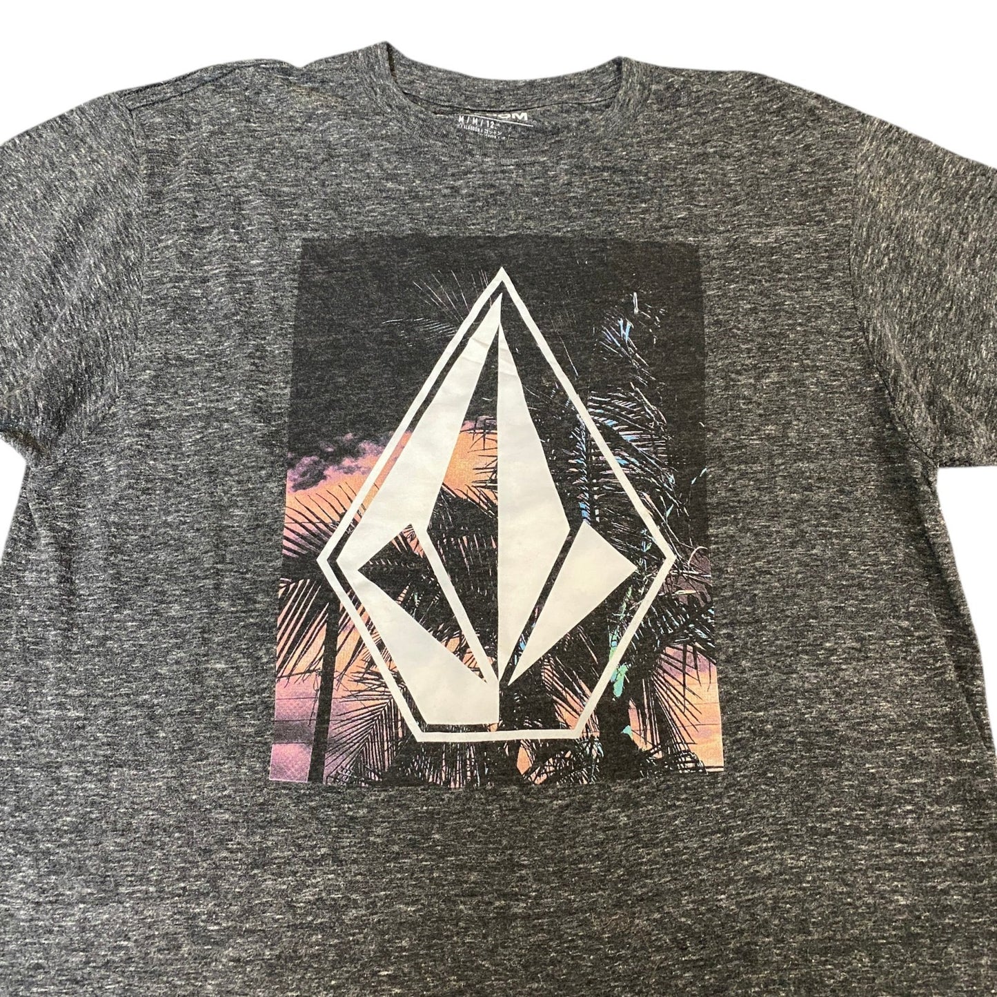 Volcom T-Shirt Womens Medium Grey Heather Graphic Print Crew Neck Pullover Tee