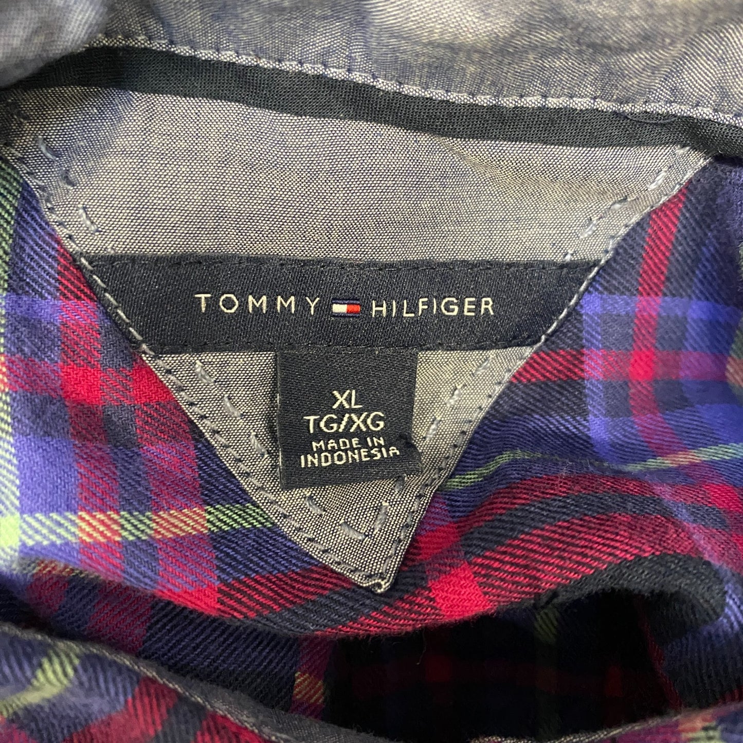 Tommy Hilfiger Shirt Women XL Multicoloured Plaid Flannel Half Button Up Popover