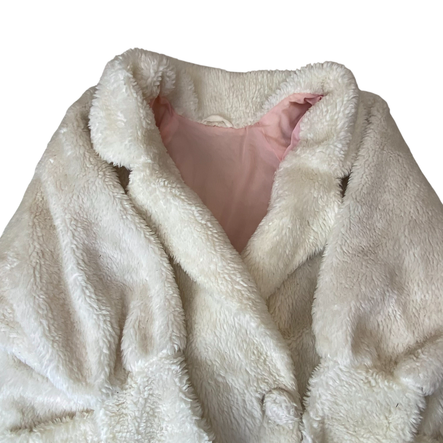 Coat Womens XL White Sherpa Fleece Pockets Long Sleeve Notch Collar Button Front