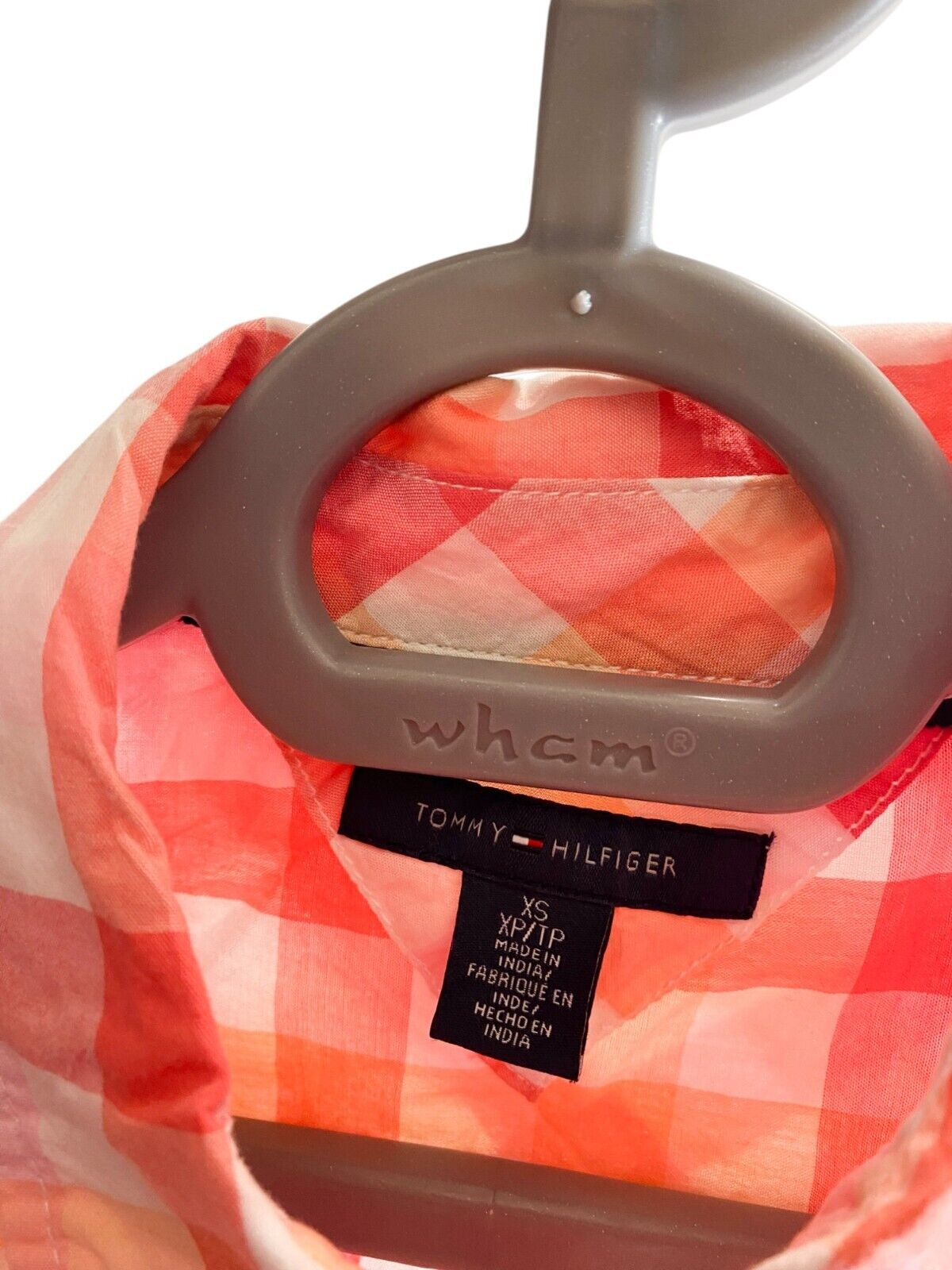 Tommy Hilfiger Shirt Women XS Pink Check Single Chest Pocket Collar Button Down