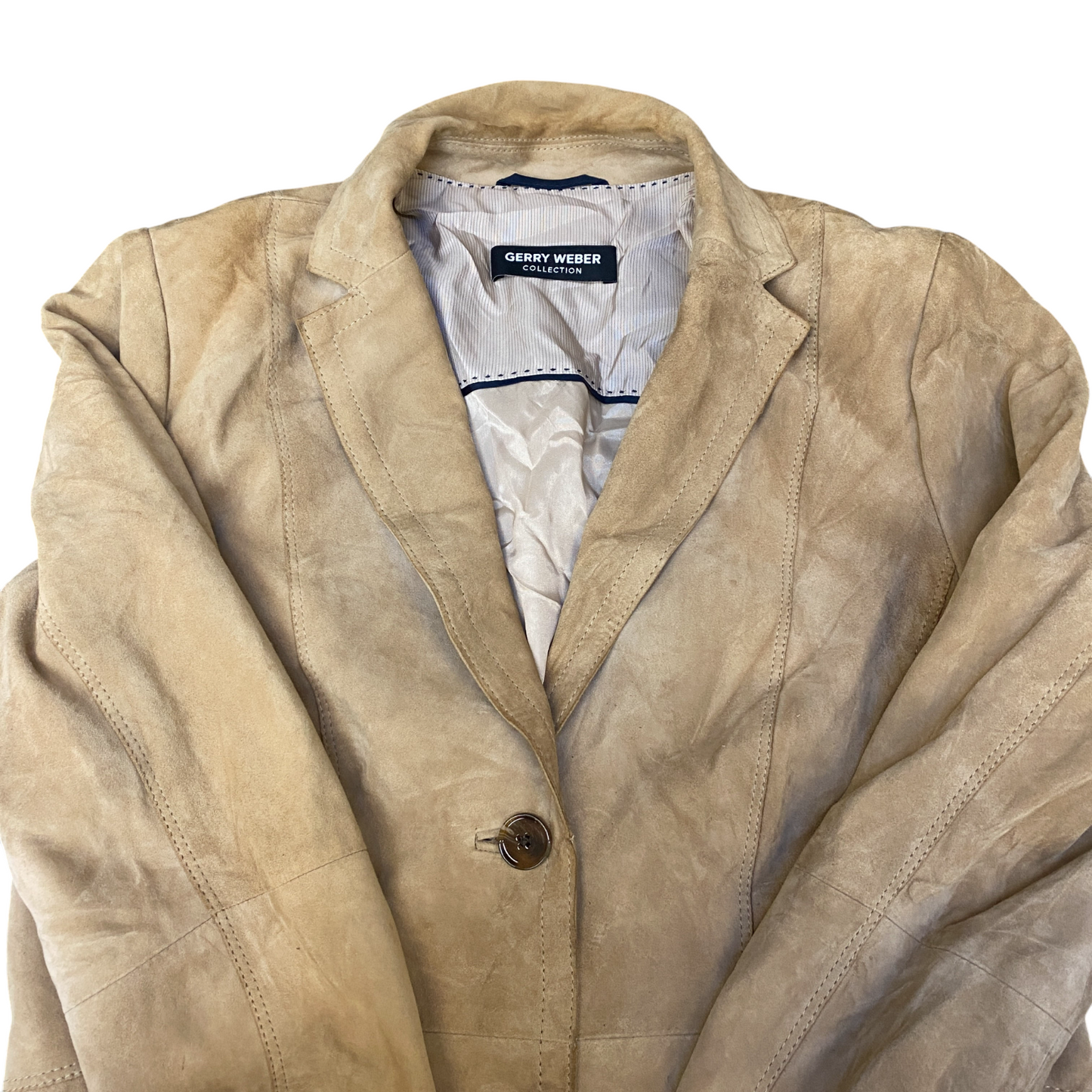 Gerry Weber Suede Leather Blazer Jacket Women Medium Brown Lined Single Breasted