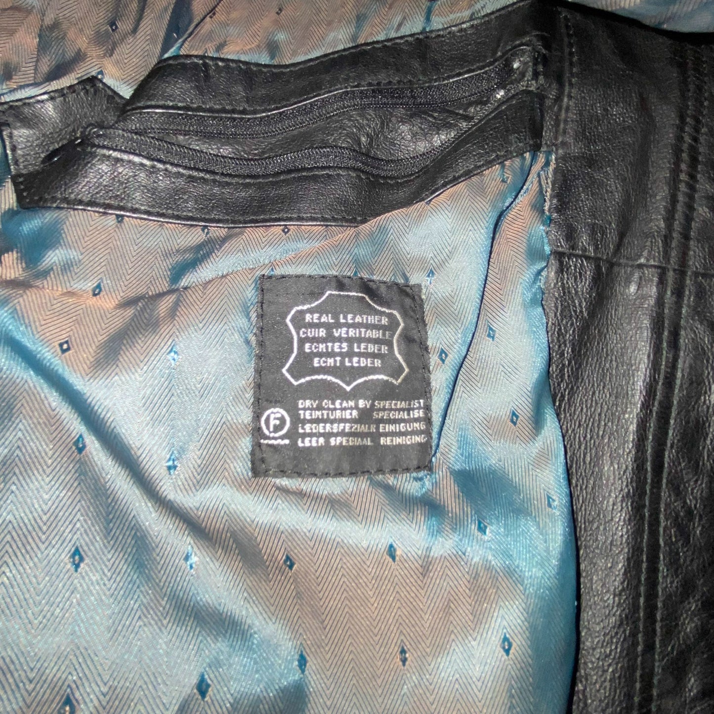 Mens Real Leather Jacket XL Black Lined Snap Button Inside Zip Elasticated Hem