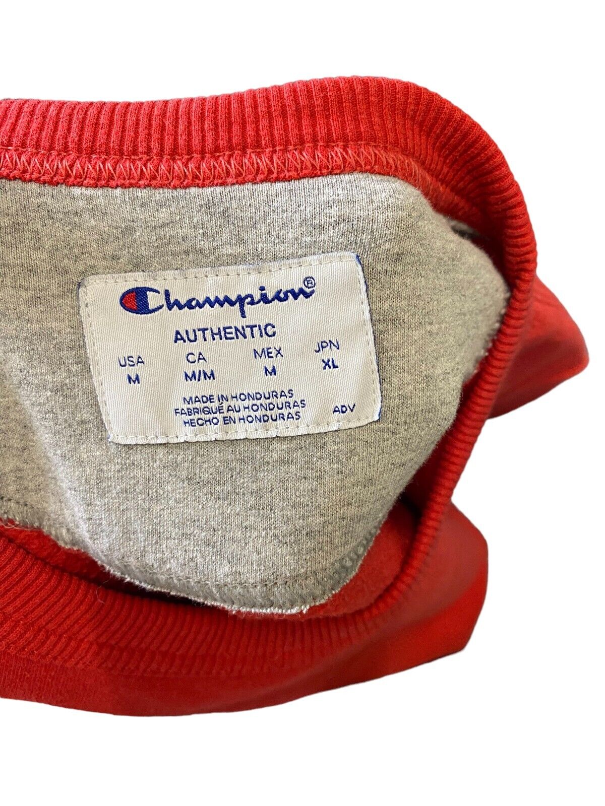 Champion Authentic Sweatshirt Men Medium Red Embroidered Logo Crew Neck Pullover