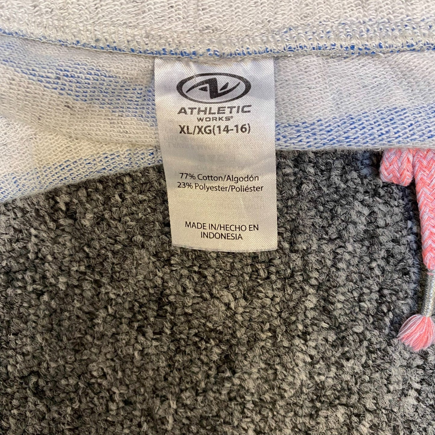 Running Sprinter Shorts Women XL Grey Blue Stripe Athletic Work Terry Drawstring