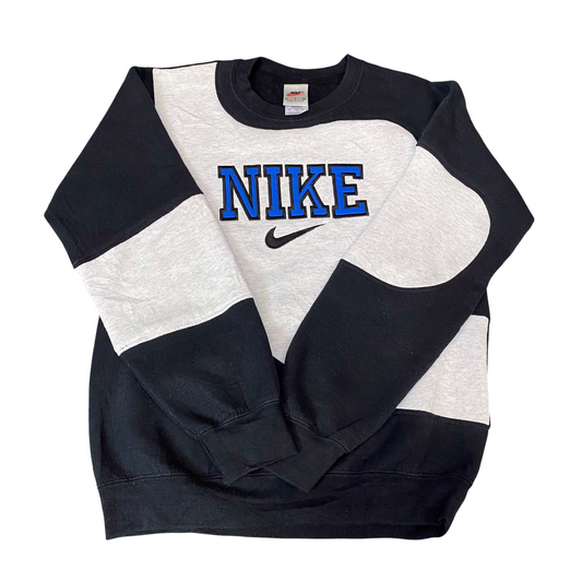 Nike Reworked Sweatshirt Mens S Black Grey Embroidered Spellout Logo Vintage Y2K