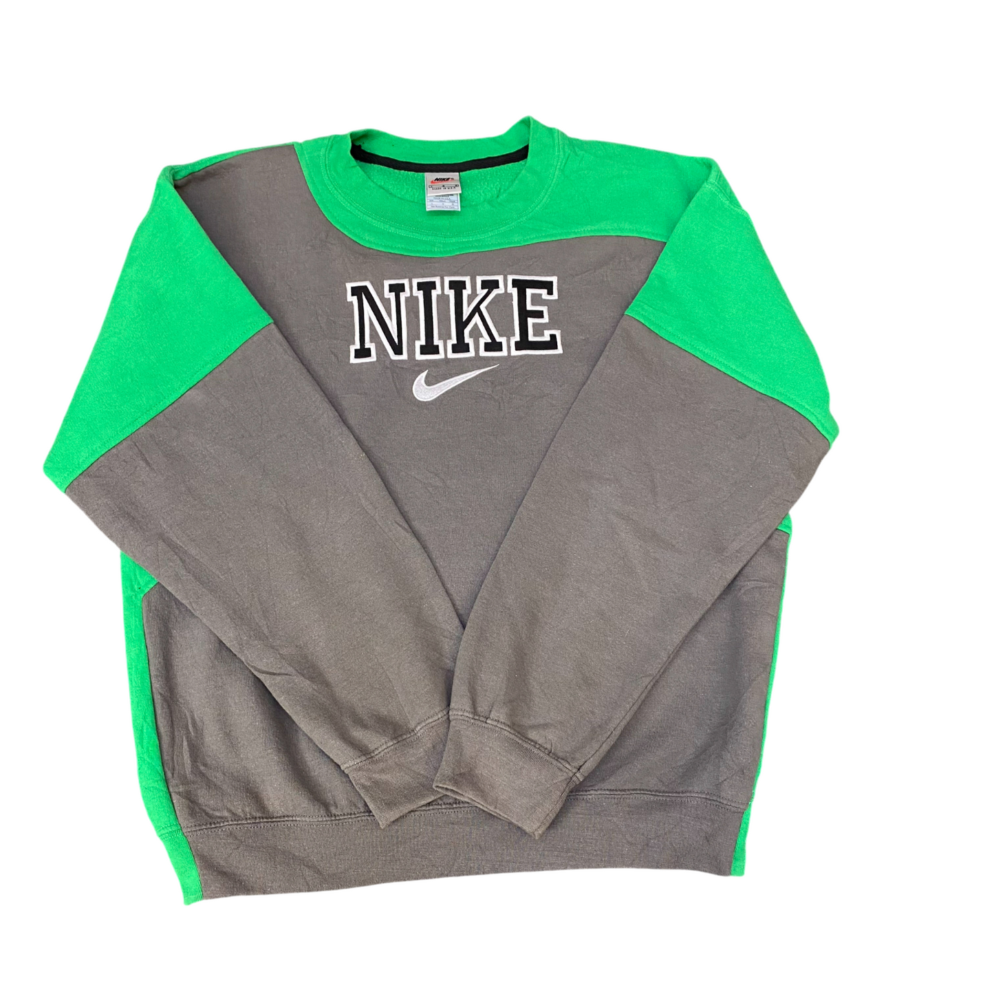 Nike Reworked Sweatshirt Mens Large Green Grey Embroidered Spell Out Logo Y2K