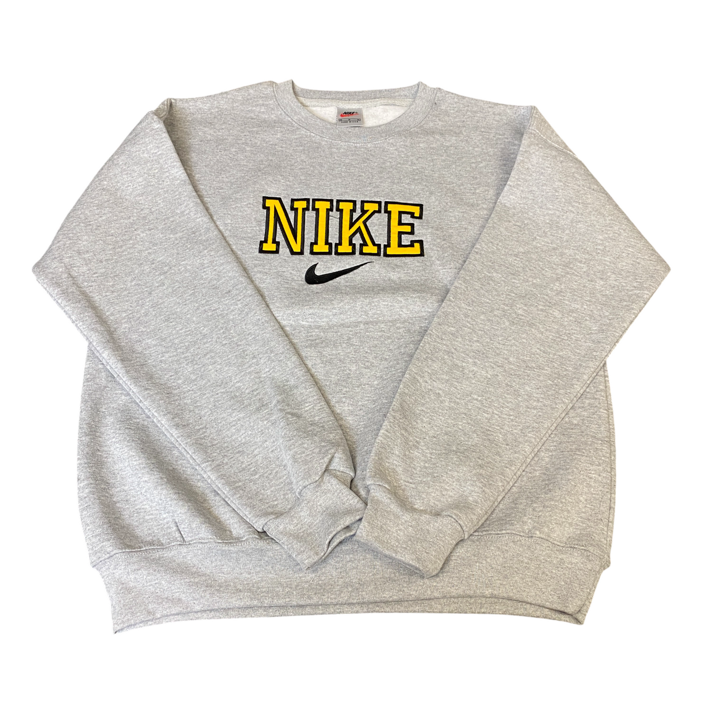 Nike Reworked Sweatshirt Mens Medium Grey Embroidered Spellout Logo Vintage Y2K