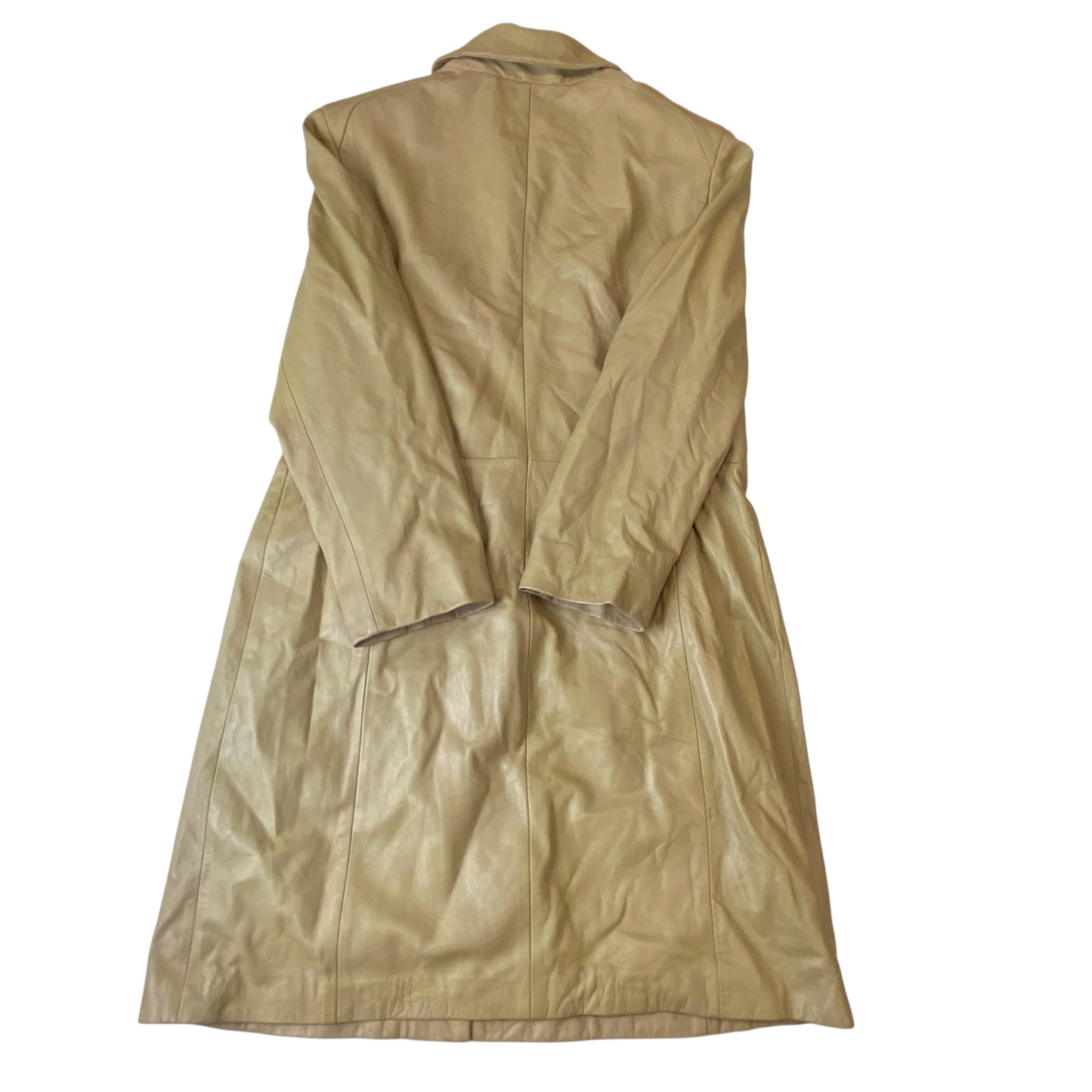 Michelangelo Leather Long Coat Womens Medium Beige Lined Collared Full Zipper