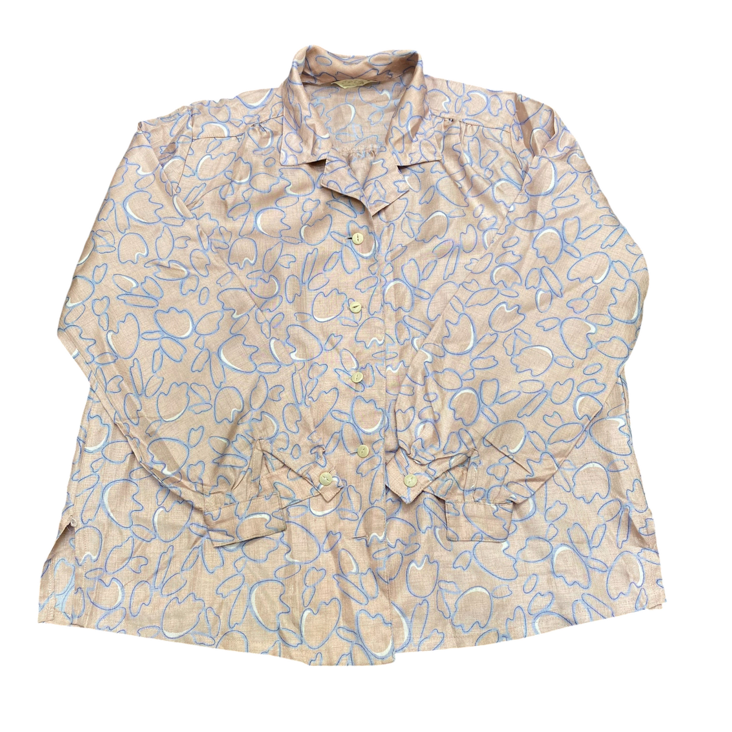 Women Button-Up Shirt M Brown Abstract Print Casual Long Sleeve Collared Outdoor
