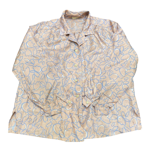 Women Button-Up Shirt M Brown Abstract Print Casual Long Sleeve Collared Outdoor