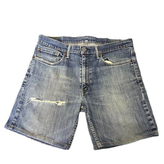Levi's 514 Straight Jean Shorts Fits as Mens L 34" Waist Blue Denim Distressed