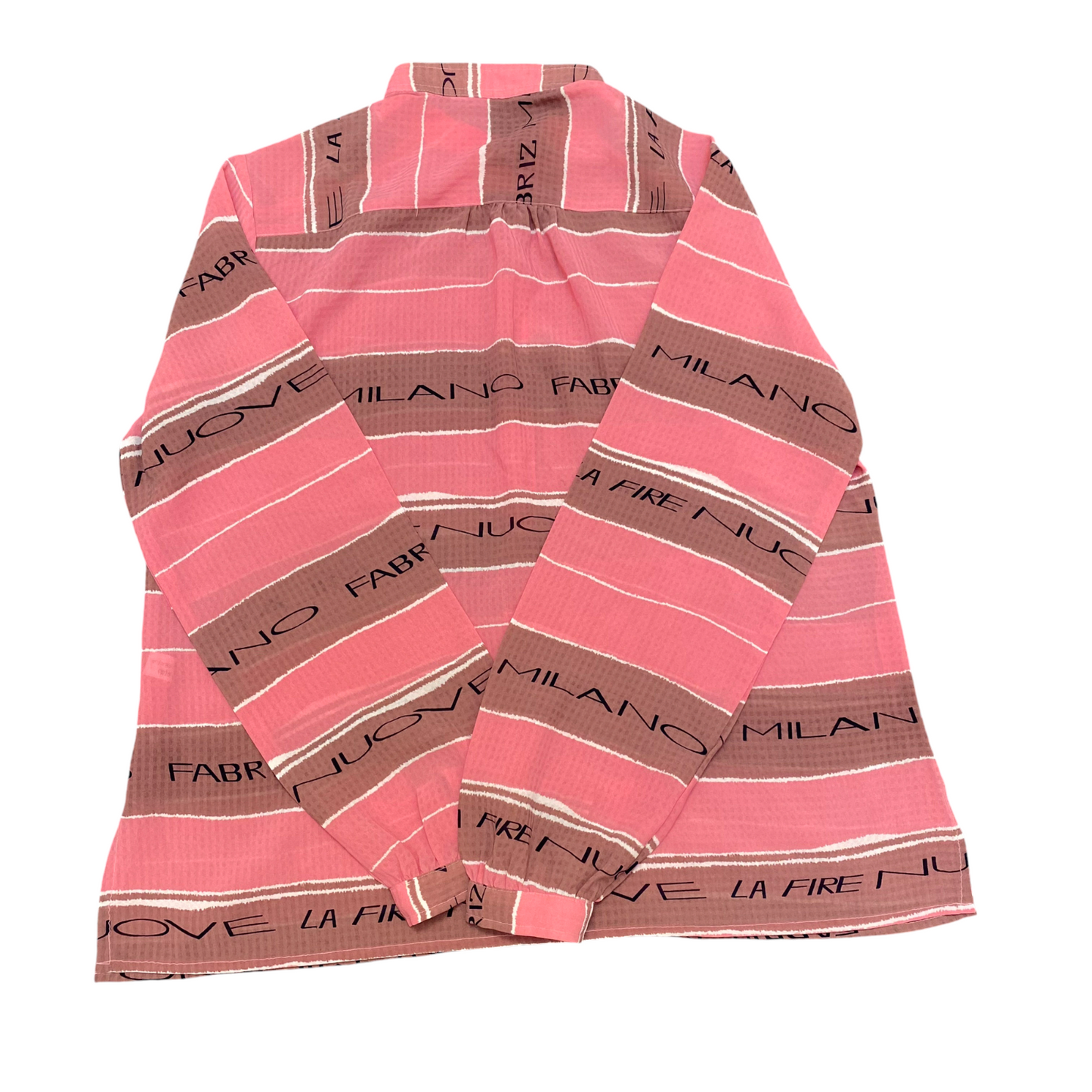 Womens Button Up Shirt M Pink Brown Striped Casual Long Sleeve Collared Outdoor