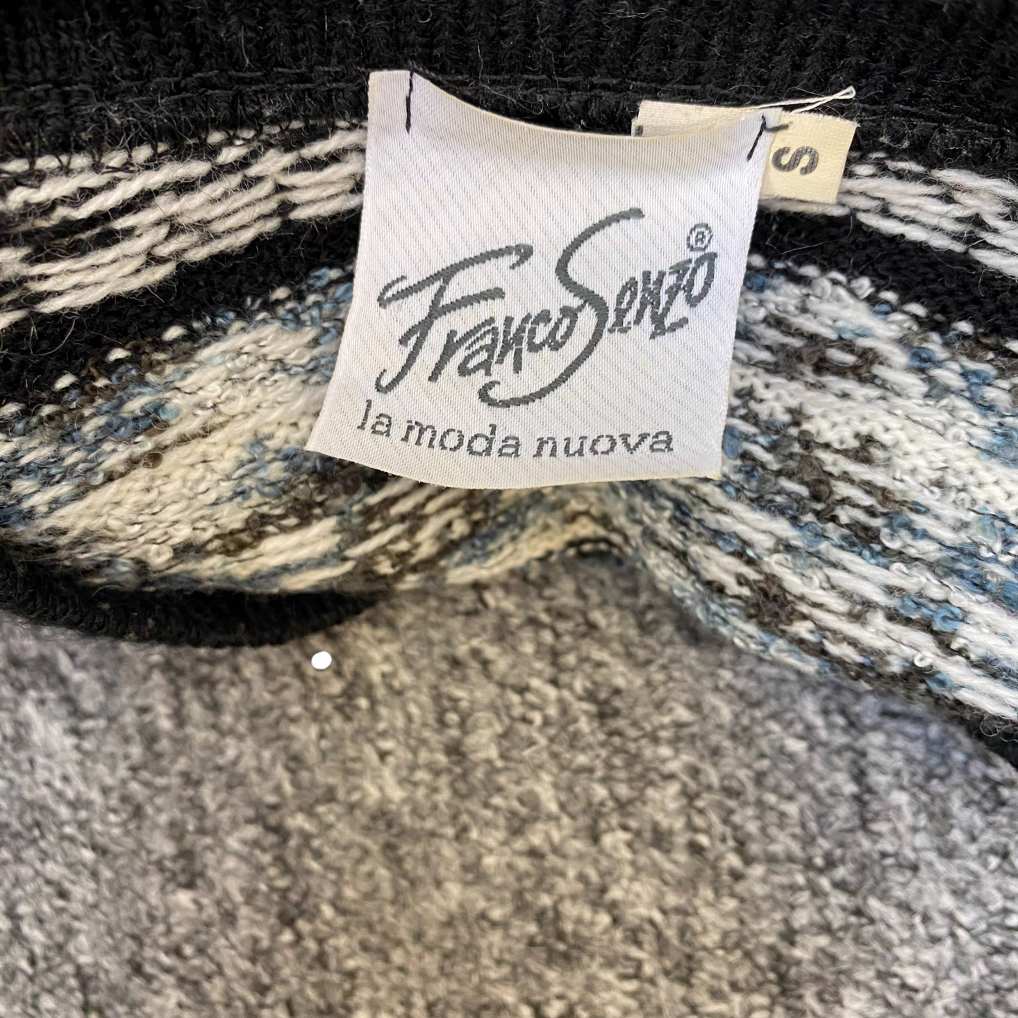 Franco Senzo Jumper Womens Medium Grey Floral Knitted Long Sleeve V-Neck