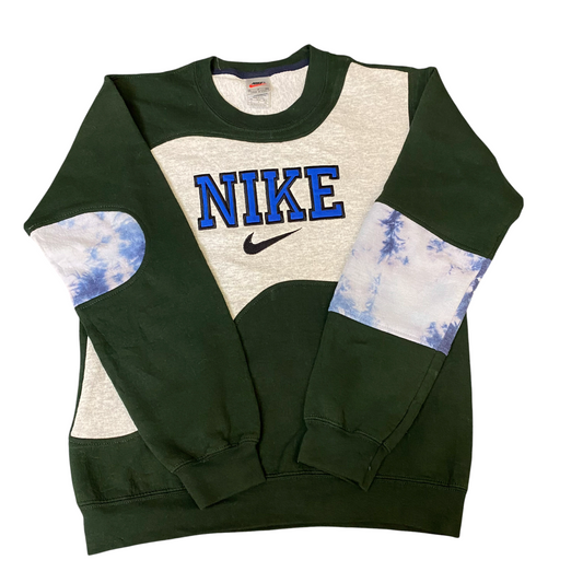 Nike Reworked Sweatshirt Men Small Beige Green Embroidered Spellout Logo Vtg Y2K