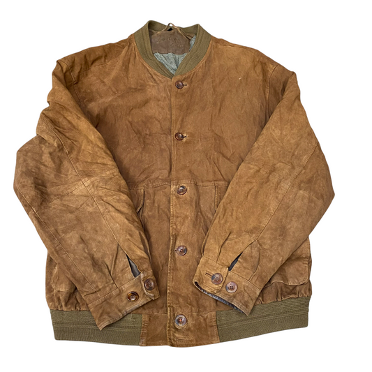 Genuine Leather Clothes by R&G Bomber Jacket Men Medium Brown Lined Button Front