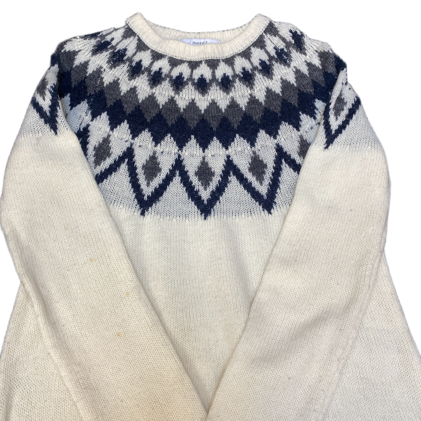 Inherit Jumper Womens 3XL White Blue Fair Isle Knit Oversized Crew Neck Pullover