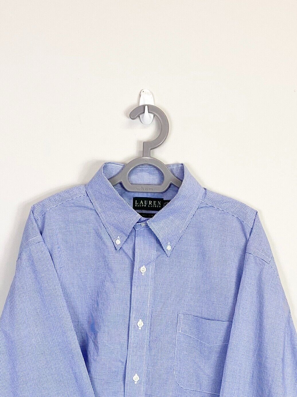 Ralph Lauren Dress Shirt Mens XL Blue Checkered Non-Iron Pockets Button Down