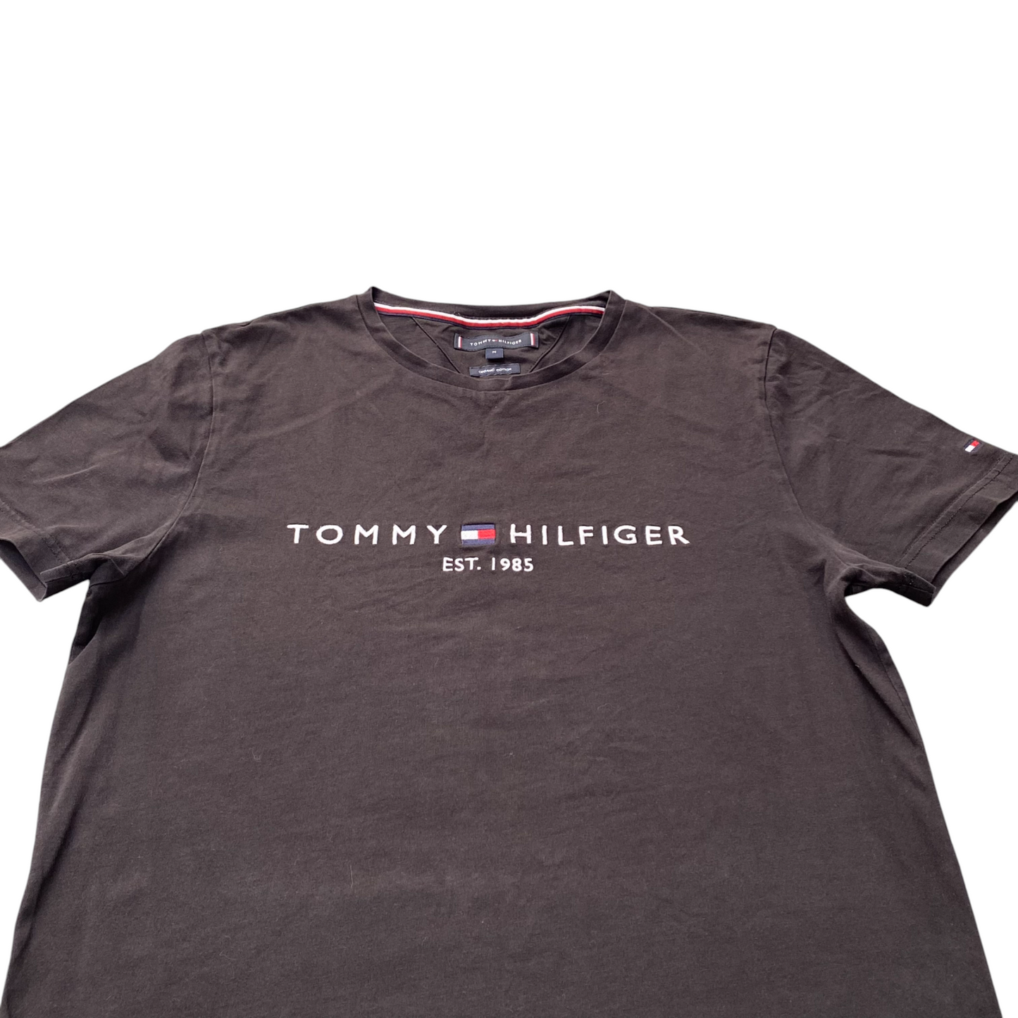 Tommy Hilfiger T Shirt Mens Medium Black Short Sleeve Spellout Logo Crewneck Tee