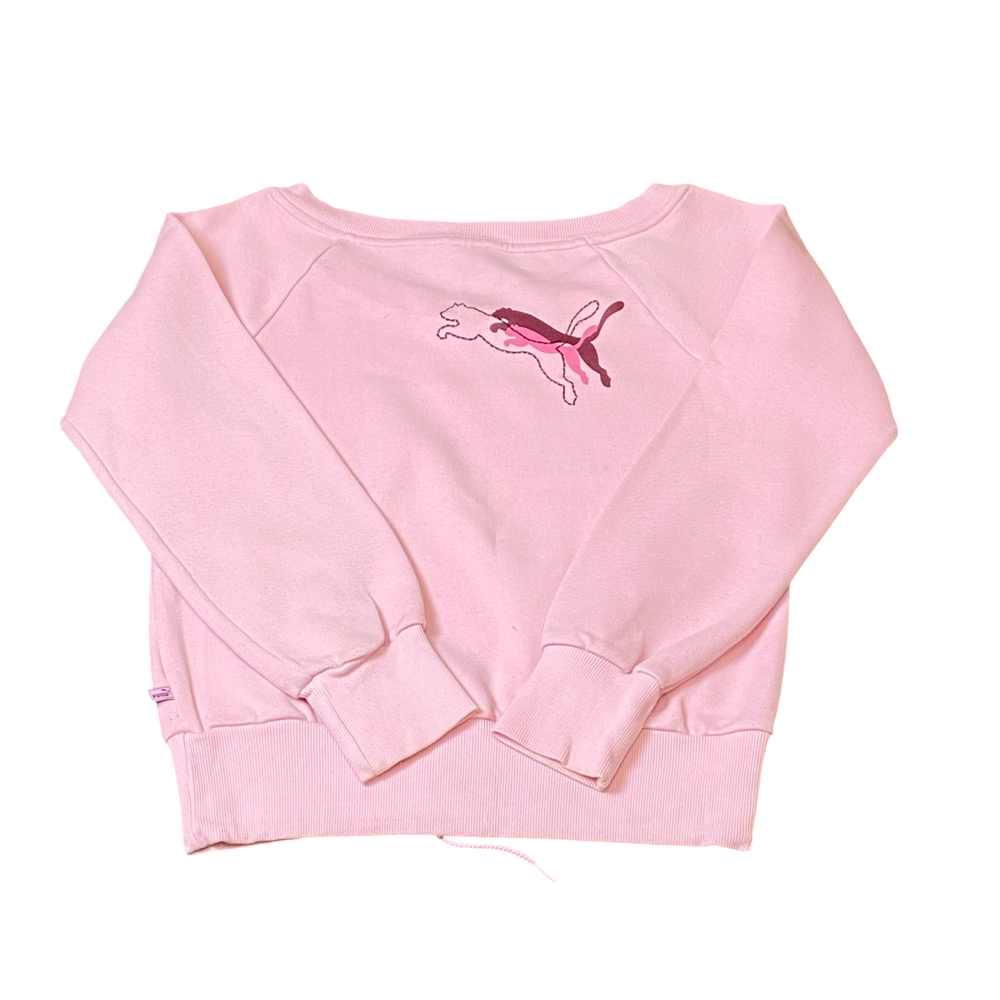 PUMA Sweatshirt Women Medium Pink Adjustable Hem Long Sleeve Round Neck Pullover