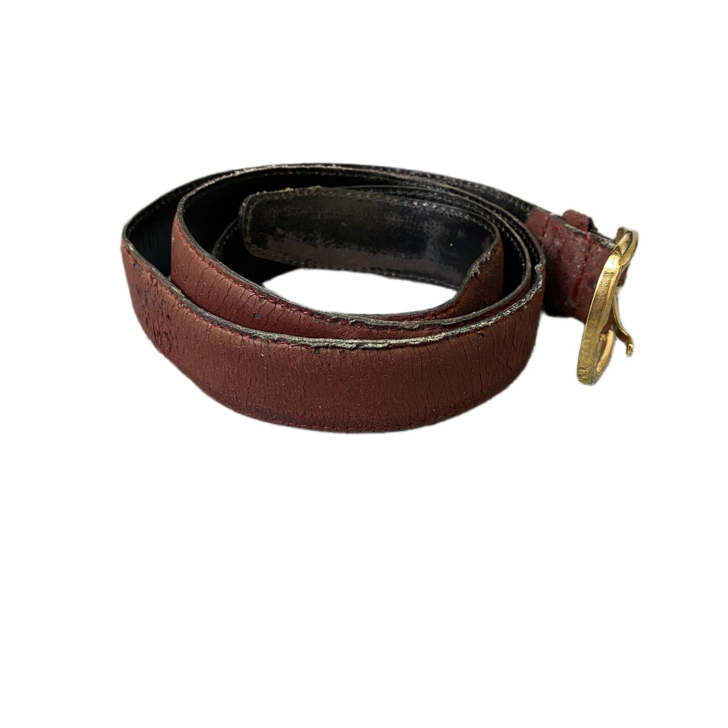 Vintage Waist Belt Men Brown Handmade Leather Gold Tone Buckle 42.5 inches