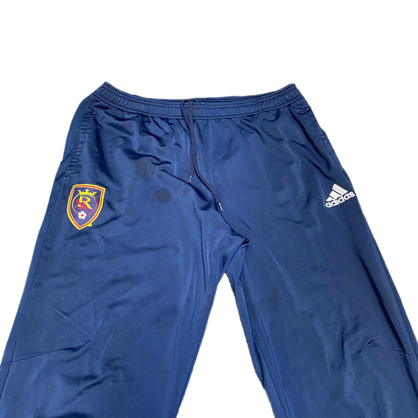 Adidas Joggers Fits as Mens 34" Waist Blue Ankle Zip Drawstring Track Trousers