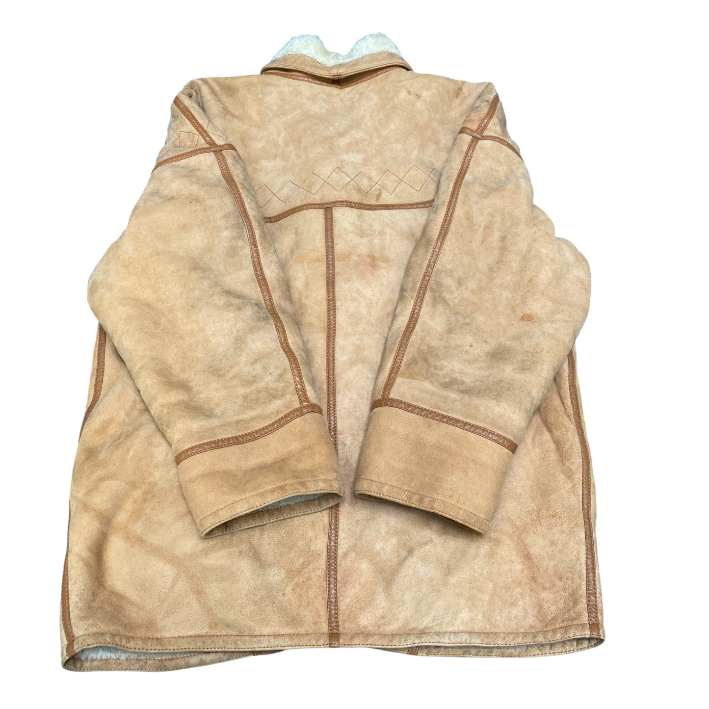 Womens Suede Leather Jacket 2XL Brown Sherpa Lined Shawl Collar Single Breasted