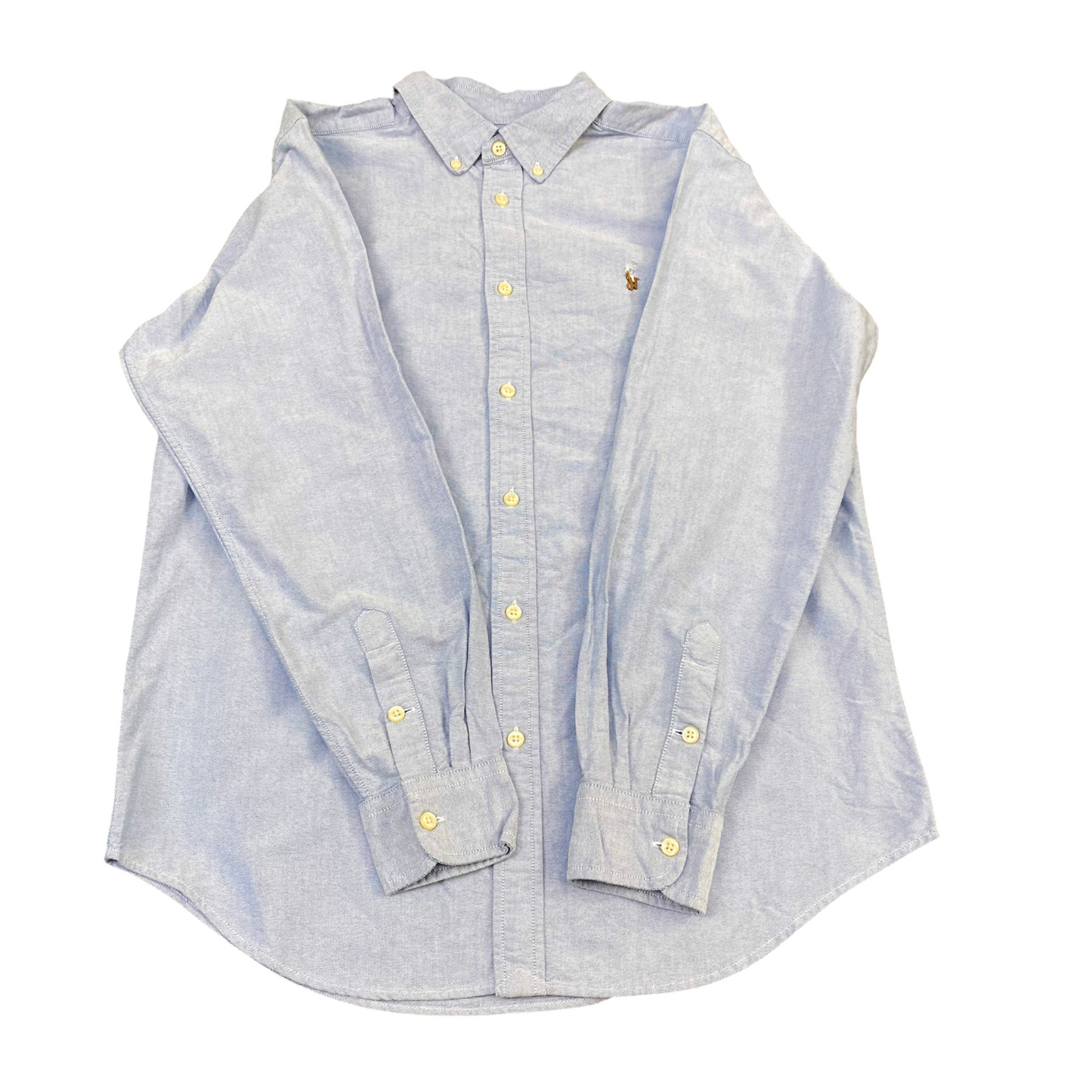 Ralph Lauren Formal Shirt Mens S Blue Long Sleeve Brown Pony Logo Button Down