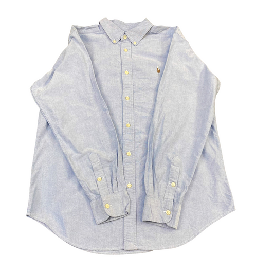 Ralph Lauren Formal Shirt Mens S Blue Long Sleeve Brown Pony Logo Button Down