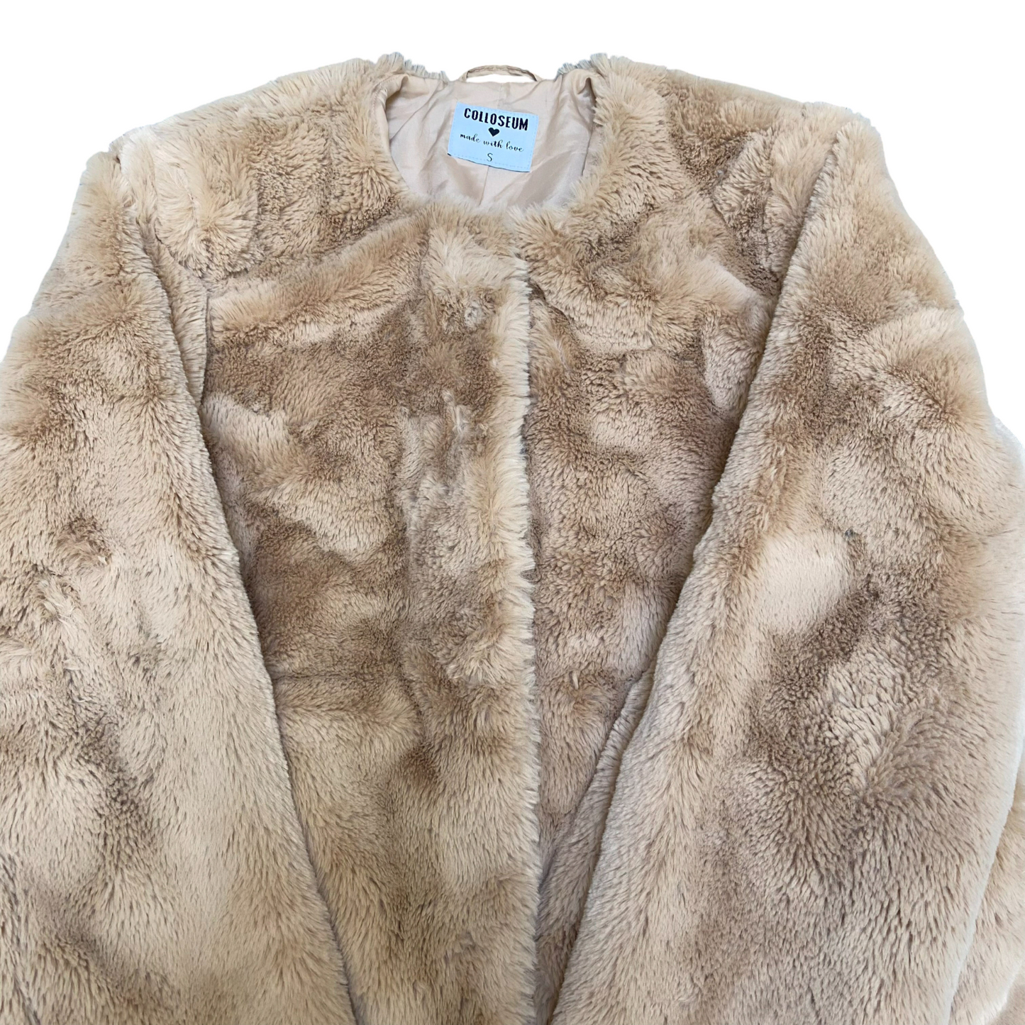Colloseum Faux Fur Jacket Womens Small Brown Lined Loose Warm Snap Closure