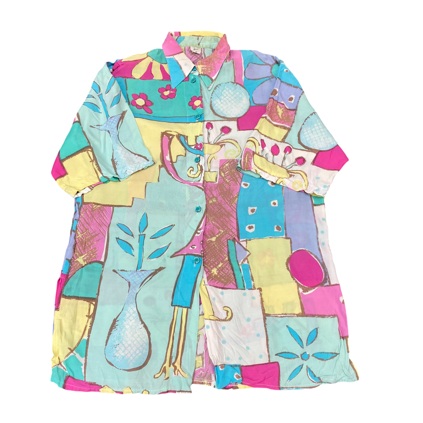 MIRA Shirt Top Womens M Multi Floral Casual Short Sleeve Collared Button Down