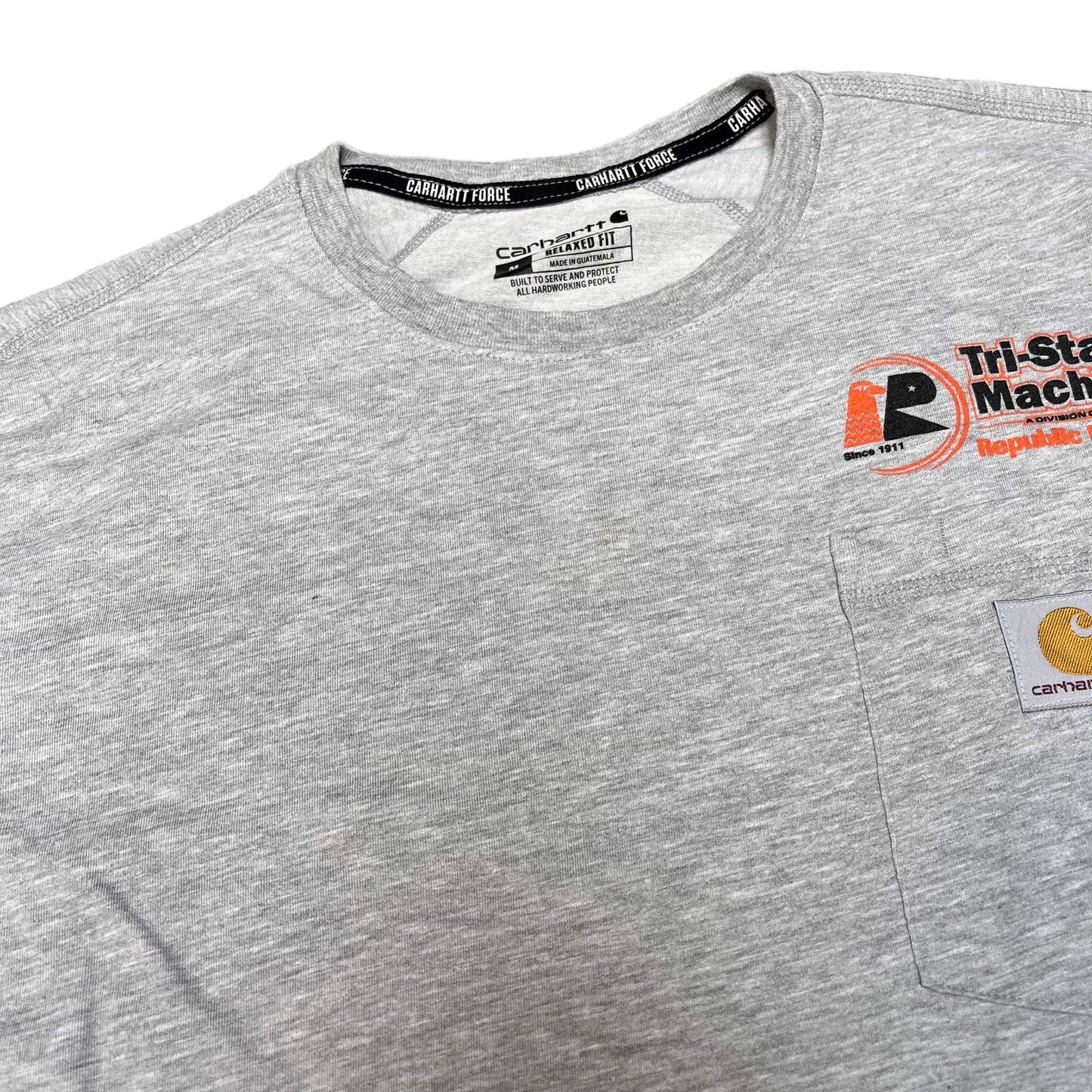 Carhartt Force Pocket T-Shirt Mens M Grey Tri-State Machine Logo Relaxed Fit Tee