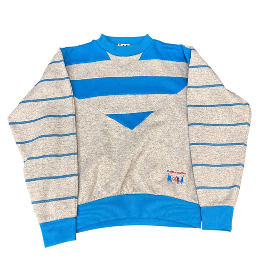 Active Sweatshirt Mens Medium Grey Blue Striped Crew Neck Long Sleeve Pullover