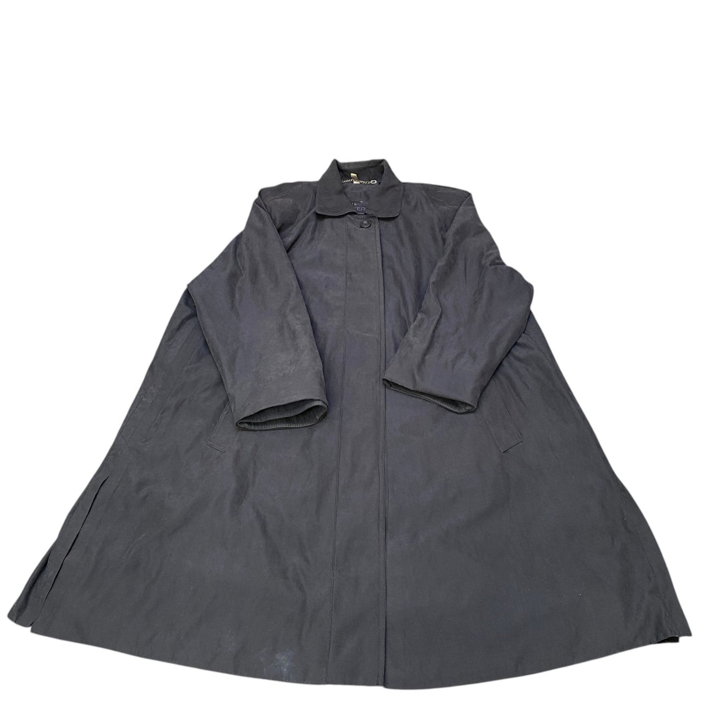 Vintage Jörg Peterson Trench Coat Womens XL Black Micro Velours Buttoned Slit
