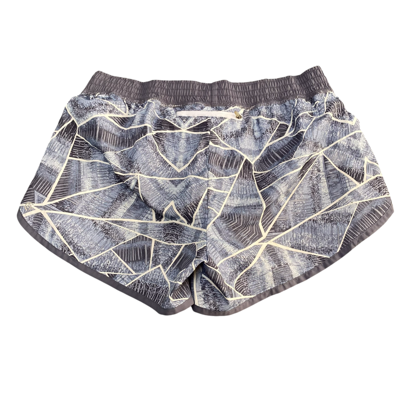 Running Sprinter Shorts Womens L Grey Built in Brief Abstract Print Dolphin Hem