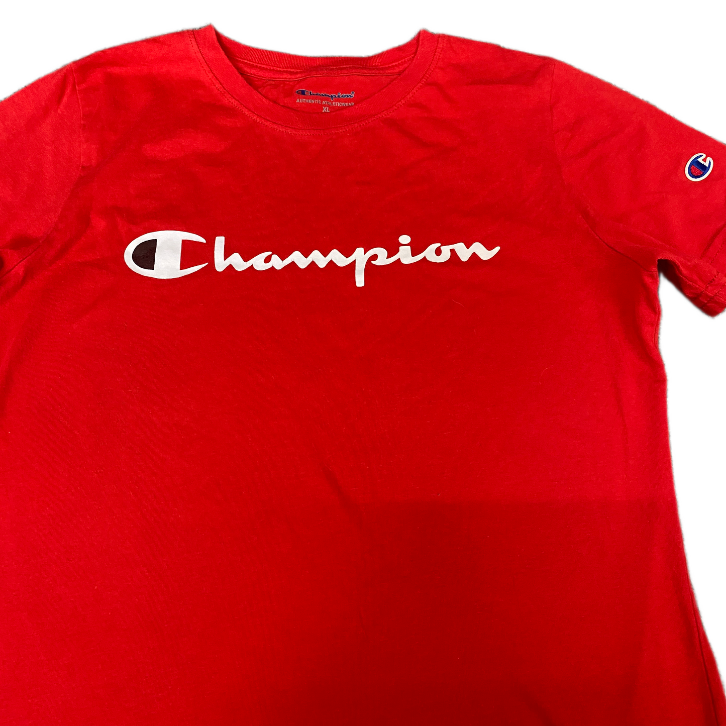 Champion T-Shirt Boys XS Red Graphic Logo Casual Short Sleeve Crew Neck Pullover
