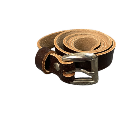 Waist Belt Mens Chocolate Brown Leather Adjustable Silver Pin Buckle 36.5 inches