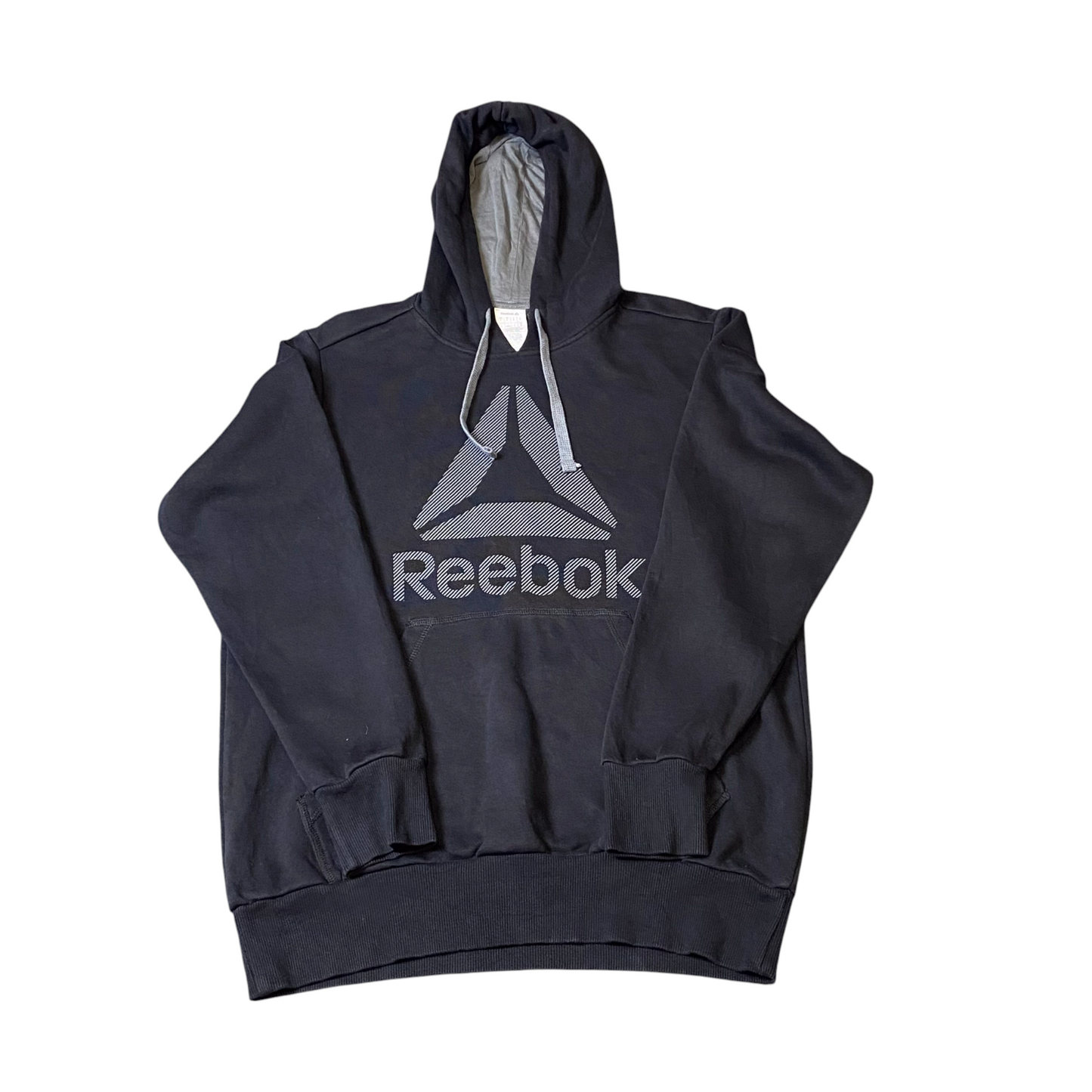 Reebok Hoodie Mens Medium Black Spellout Logo Kangaroo Pocket Classic Pullover