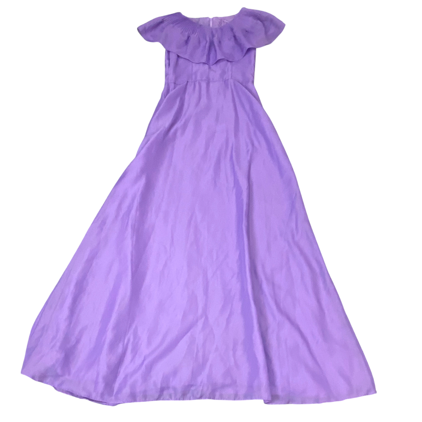 Long Maxi Dress Womens S Purple Solid Ruffled Collar Casual Back Zip Outdoor