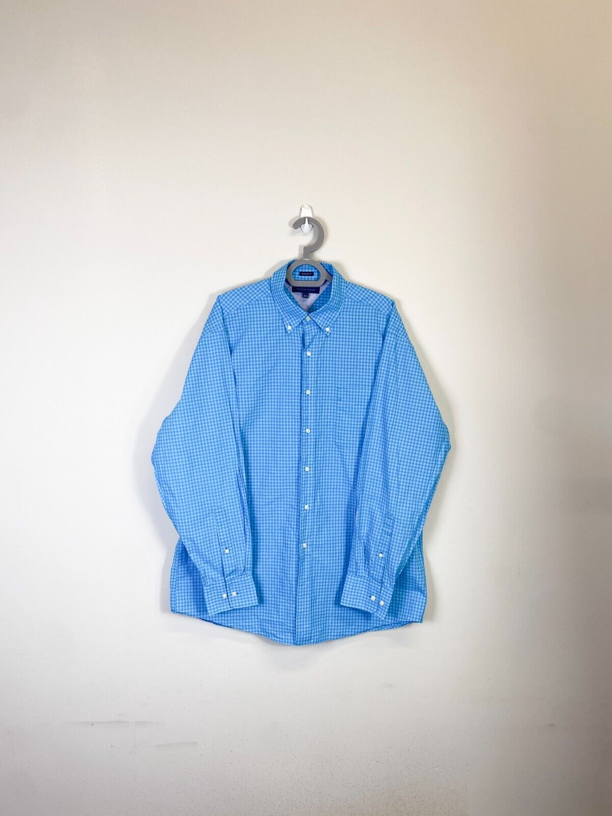 Tommy Hilfiger Dress Shirt Mens XL Blue Checkered Regular Fit Collar Button Down