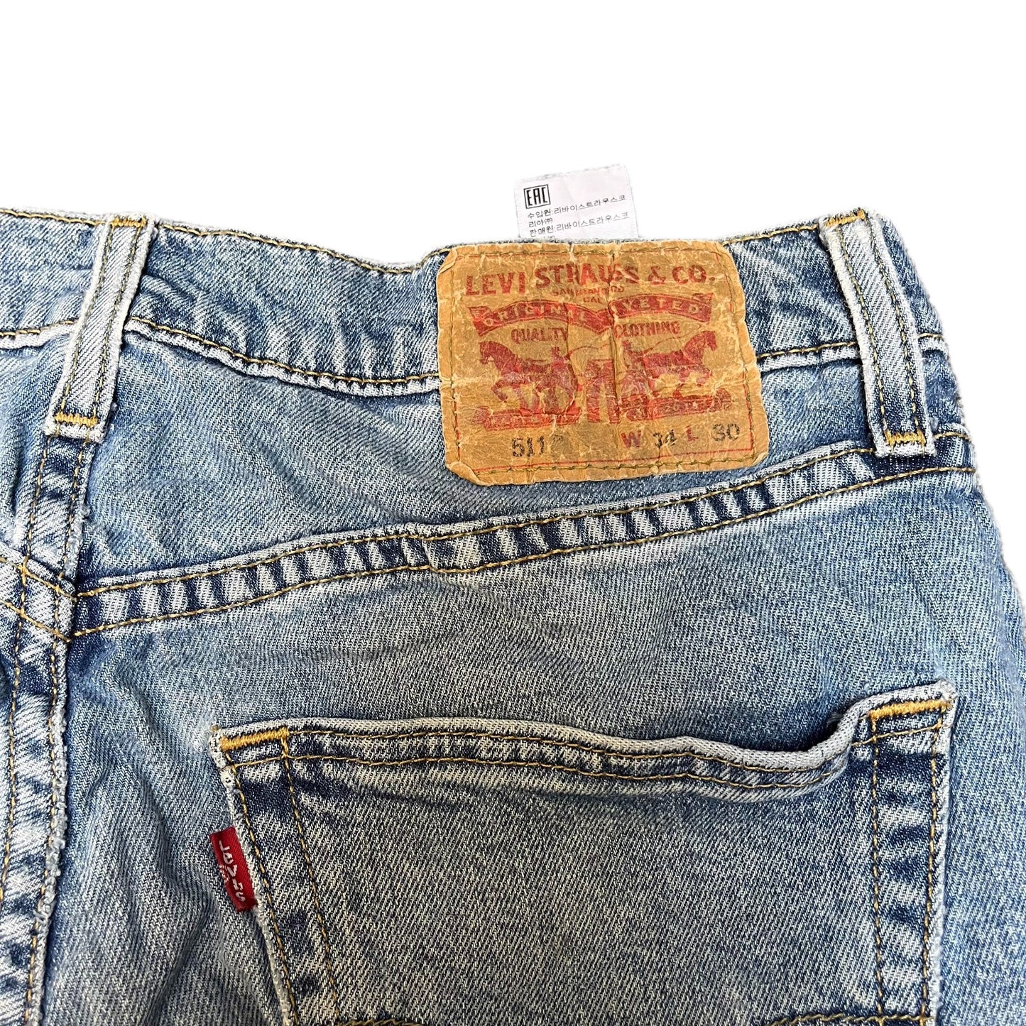 Levi's 511 Jean Shorts Fits as Mens M 32" Waist Blue Denim Light Wash Red Tab