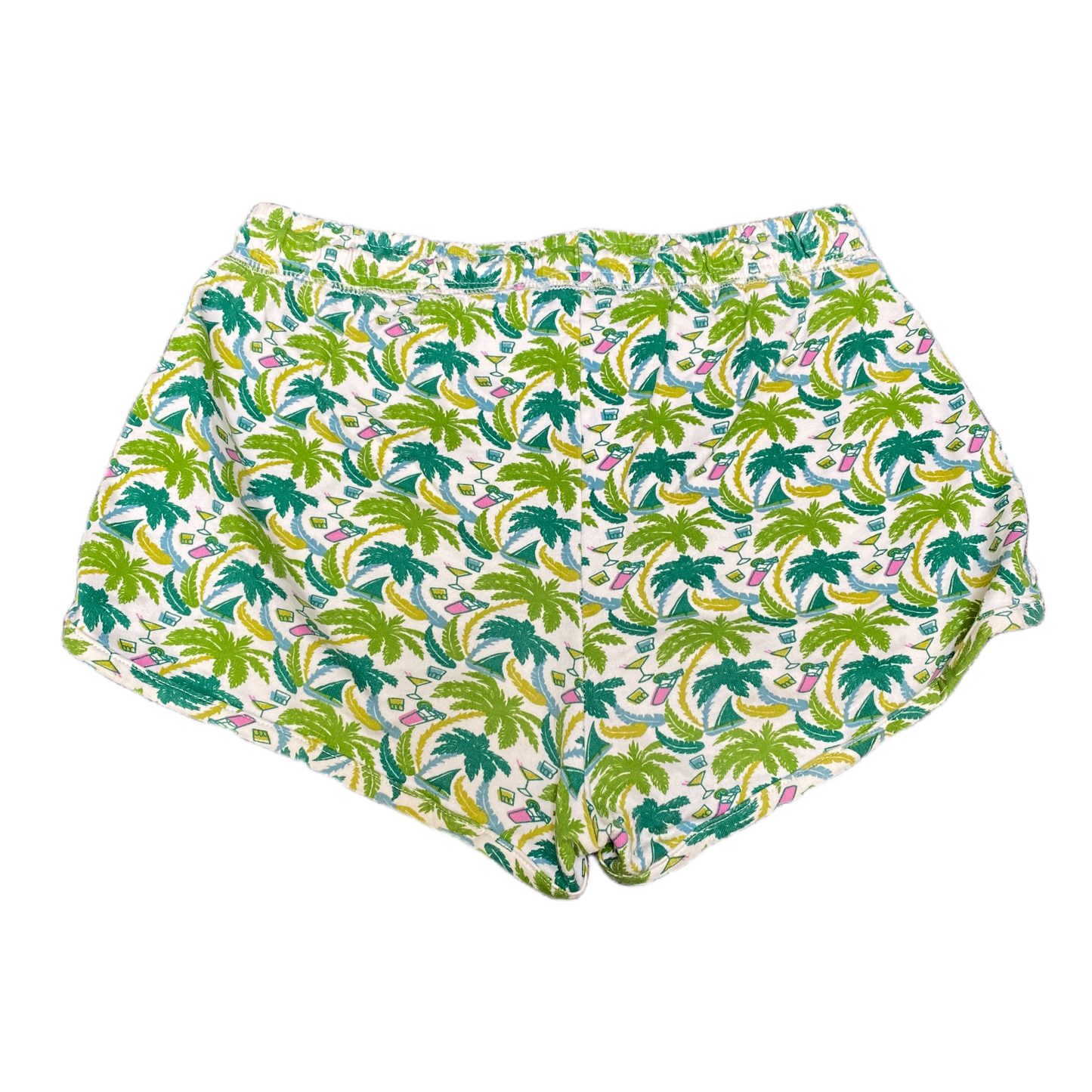 Running Sprinter Shorts Womens S 25" Waist Green Palm Trees Athletic Dolphin Hem